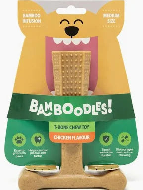 Bamboodles T Bone Chew Toy for Dogs Medium 6" Chicken Flavour