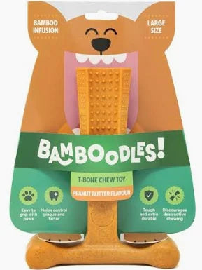 Bamboodles T Bone Chew Toy for Dogs Medium 6" Peanut Butter Flavour