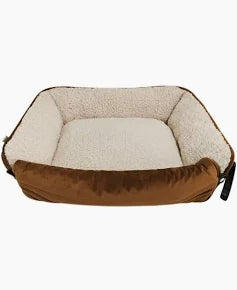 Dream Paws Velvet Dog Sofa Bed With Fold-Out Blanket Brown