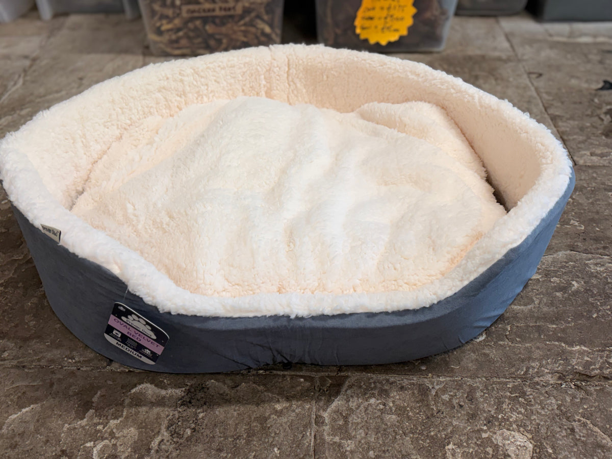 Dream Paws Oval Velvet Bed - Grey - Medium